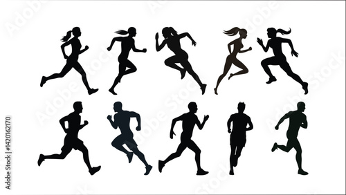 Running Silhouettes: Dynamic silhouettes of athletes in action, capturing the essence of movement, speed, and determination in a graphic visual.