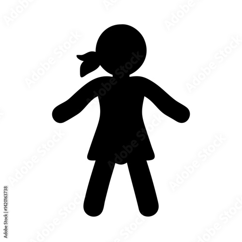 Silhouette of a girl child female young woman standing person kid with ponytail vector icon