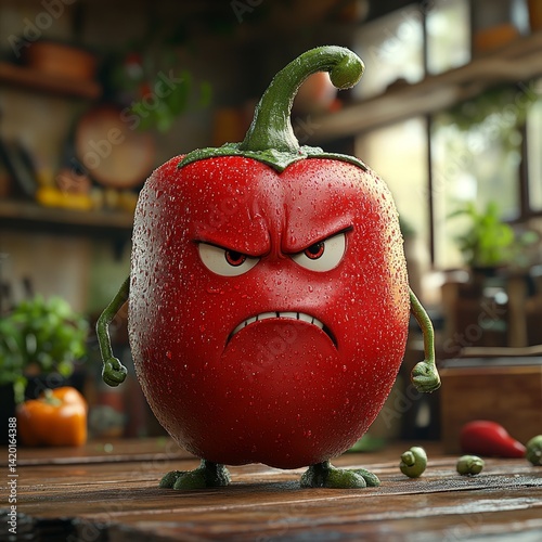 Obraz na płótnie A cartoon pepper is angry and has a green stem w salonie