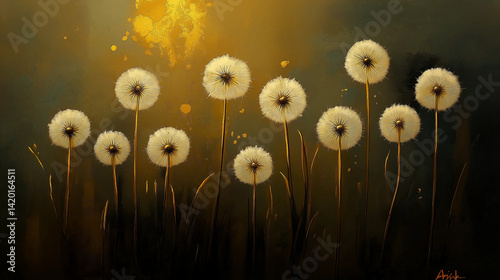 Obraz na płótnie Dandelion seed puffs in a field. w salonie