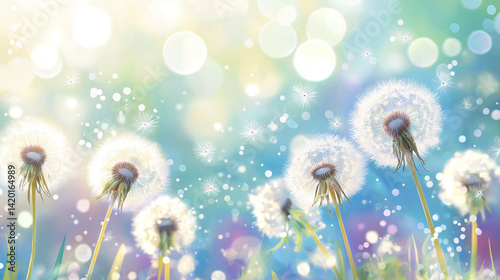 Obraz na płótnie Dandelion seed puffs in a field. w salonie