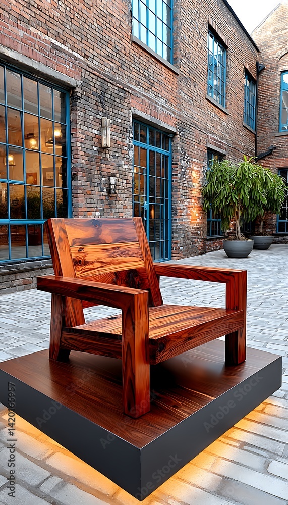 Fototapeta premium Modern Wood Chair Courtyard