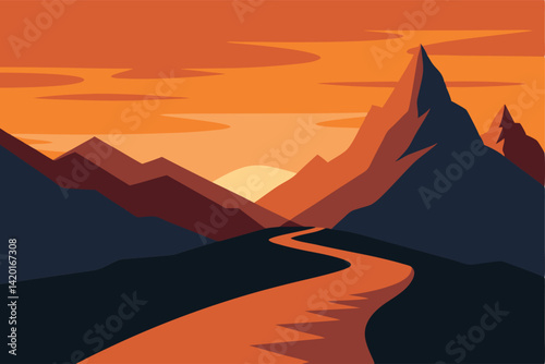 sunset over mountains
