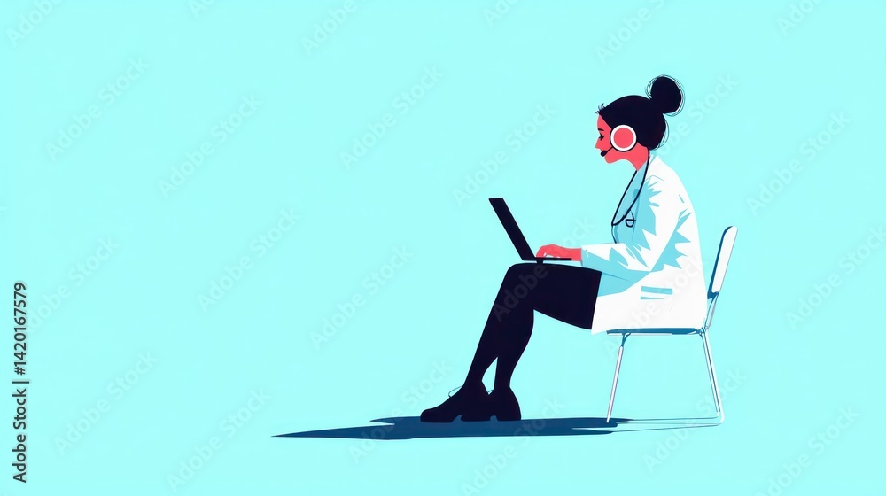 Fototapeta premium A dermatologist consulting with a patient via video call on a laptop, showcasing remote care.