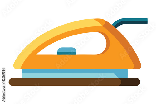 Stylized Vector Illustration of an Iron with a Brown Base and Cord