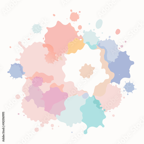 A gentle pastel flower blooming amidst a serene watercolor splash, showcasing soft hues and a minimalist design.