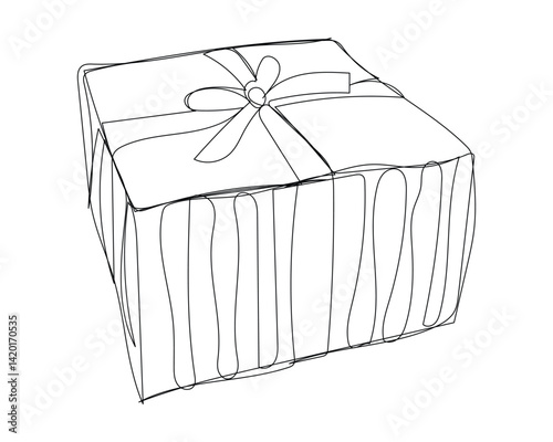 Cute continuous line cartoon character hand drawn gift box birthday christmas bonus reward decoration line art gift box shopping bonus christmas day continuous line art sketch png vector.