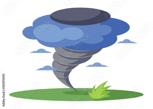 Tornado Touching Down in the Landscape Vector Illustration Violent Storm with Dark Sky and Wind