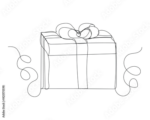 Cute continuous line cartoon character hand drawn gift box birthday christmas bonus reward decoration line art gift box shopping bonus christmas day continuous line art sketch png vector.