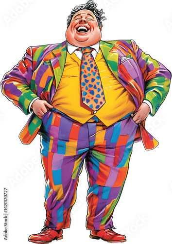 An isolated fatty businessman wearing colorful dress, vector, png