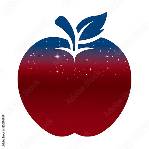 Gradient Shaded Apple with Stars Illustration in Blue and Red Color Palette Digital Art