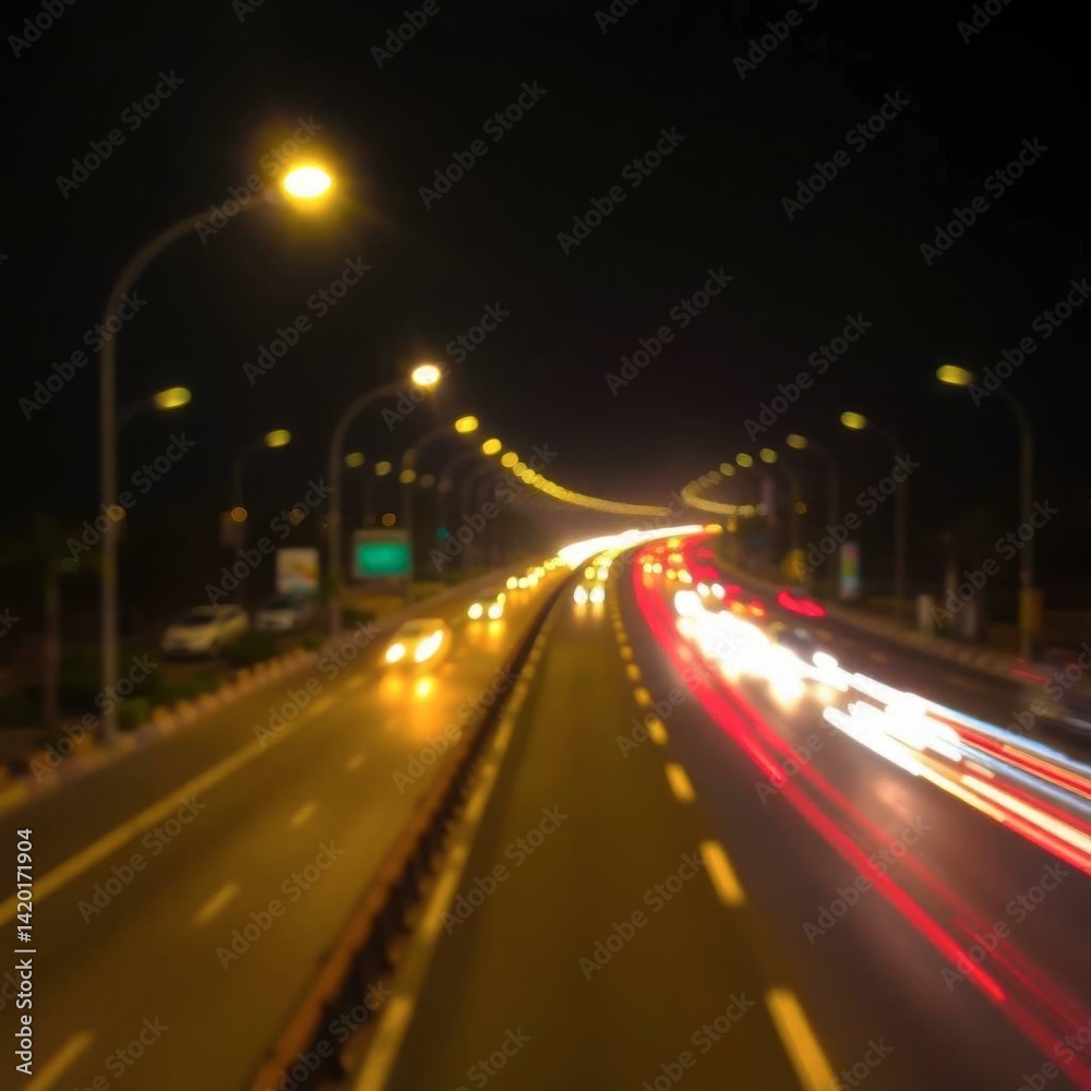 Night Highway: Blurry Lights and Motion Artistic Impression Night Highway: Blurry Lights and Motion Artistic Impression