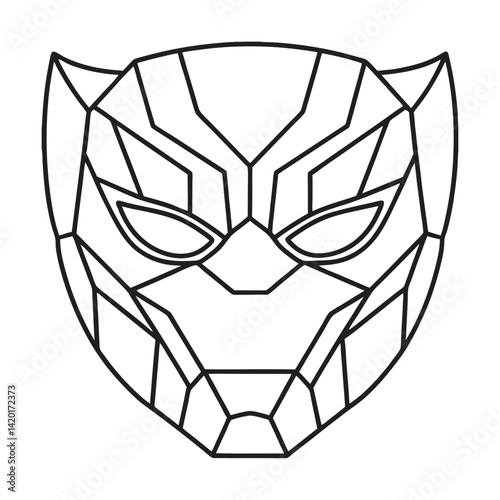 Geometric black panther mask outline vector illustration superhero icon digital art marvel inspired design element isolated on white