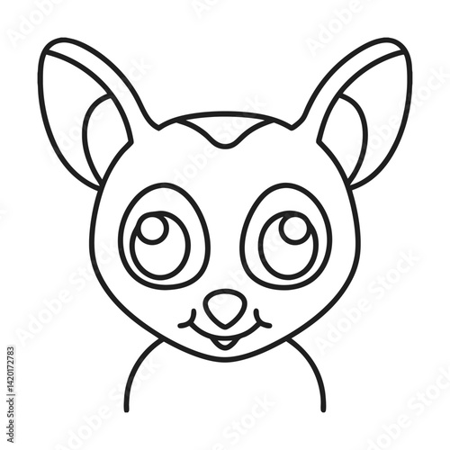 Outline style illustration of cute animal face with large eyes and ears on white background
