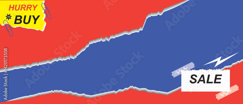 The background is made of torn paper elements. The color is red and blue. For sale,postcards,boners, web, scrub notebook.With a place for the text. Vector
