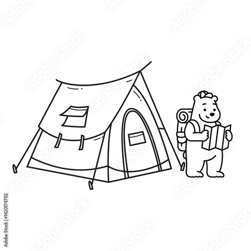 vector illustration of a camping and bear sketch