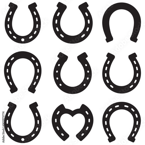 Isolated horseshoe symbols set Vector Black silhouettes. with white background