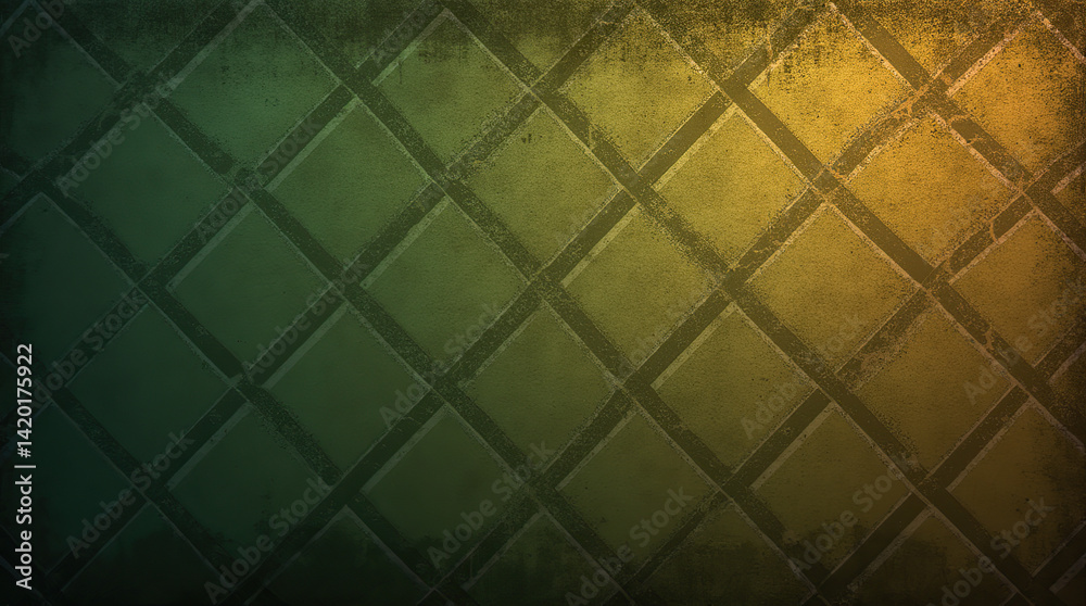 Fototapeta premium A distressed grunge pattern with geometric diamonds, transitioning from dark green to olive brown.