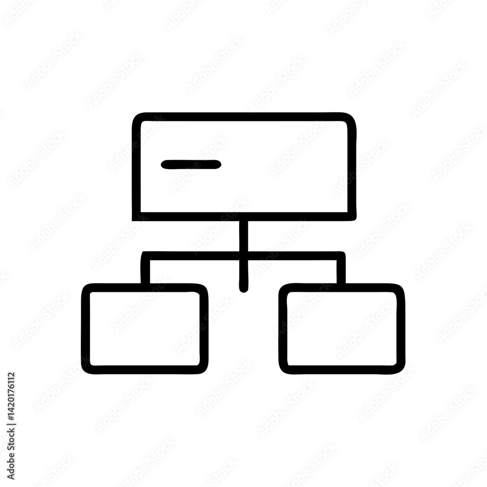 A simple network diagram showing data flow between a central server and two connected clients, using bold black lines on a white background. A simple network diagram showing data flow between a central server and two connected clients, using bold black lines on a white background.