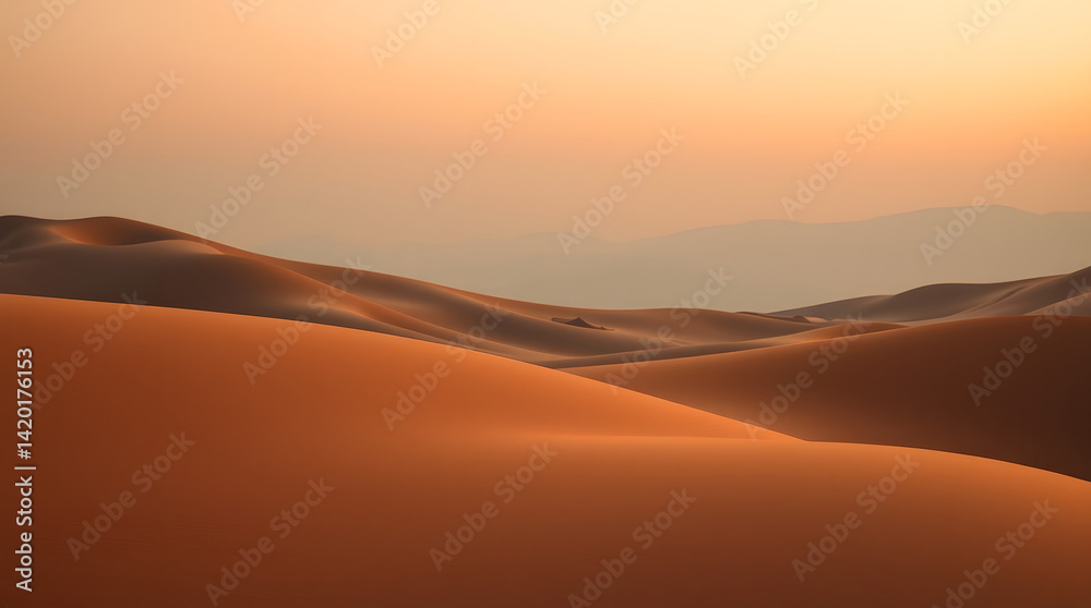 Sunset over Rolling Sand Dunes A Warm Desert Landscape