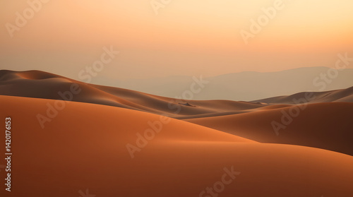 Obraz na płótnie Sunset over Rolling Sand Dunes A Warm Desert Landscape w salonie