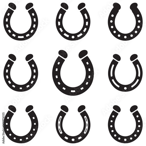Isolated horseshoe symbols set Vector Black silhouettes. with white background