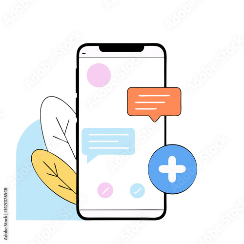 A smartphone displaying a user-friendly messaging app, facilitating seamless communication with colorful icons and a clean minimalist design.