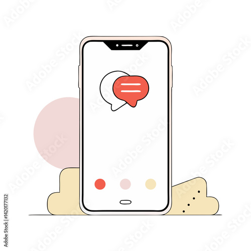 Connecting hearts through simple messaging, a modern smartphone displaying a chat bubble, soft pastel color scheme with minimalist background.