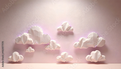 Delicate Feathery Paper Clouds A 3D Rendered Artwork