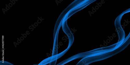 Abstract composition with smoke shapes. Blue smoke abstract on black background, toxic movement on dark. Abstract smoke on black background - air humidifier mist swirl for design projects.