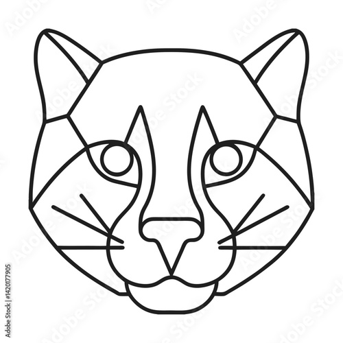 Geometric panther head illustration with minimalist design outline for logo icon or tattoo and wild cat concept