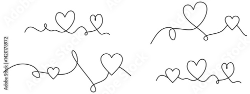 Heart line scribble style decoration element vector illustration. Hand drawn linear love heart design. white background.