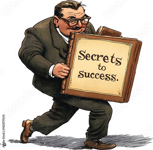 An isolated businessman reading a book secrets to success, vector, png