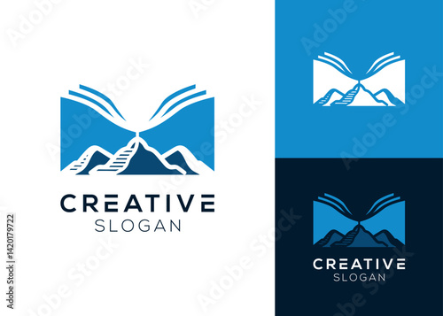 Mountain with book logo design for education