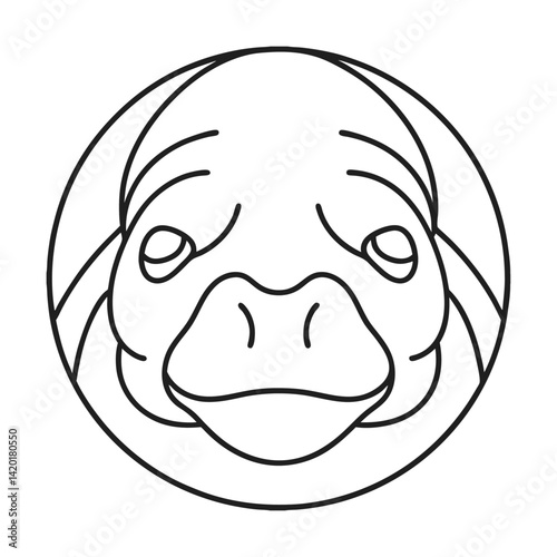 Minimalistic vector of platypus head in circle outline simple animal illustration for icon or logo design