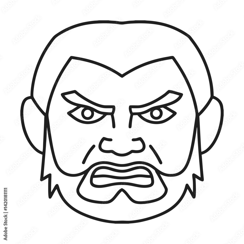 Vector outline angry bearded man with fierce expression a simple line art graphic portrait isolated on white Vector outline angry bearded man with fierce expression a simple line art graphic portrait isolated on white