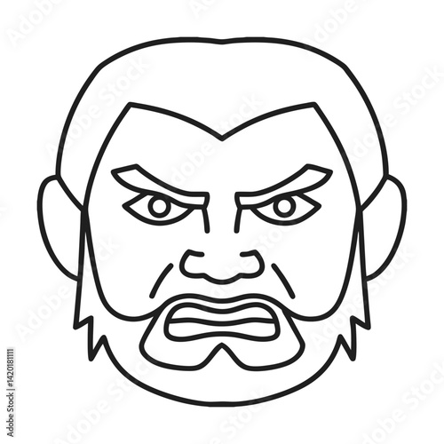 Vector outline angry bearded man with fierce expression a simple line art graphic portrait isolated on white