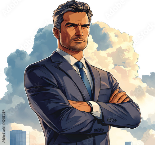 An isolated smart businessman in a suit and tie, vector file
