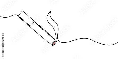 Cigarette Icon Line Art, One continuous single drawn line art doodle cigarette, smoke, Single one line drawing hand hold tobacco cigarette. No tobacco day concept.                                     
