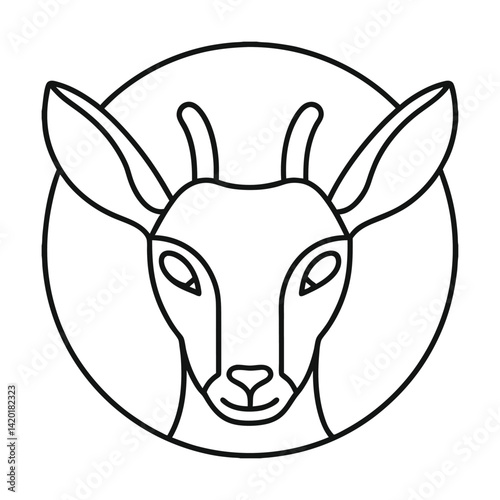 Minimalist line art depiction of a young deer inside a circular frame simplistic animal outline
