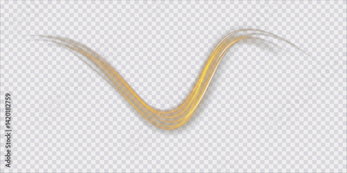 Festive gold stripe on white background. Yellow curl twirl png for the holidays. Gold colored curve rope. Vector png twirl, line, curve, rope, stripe design element. transparent background PNG