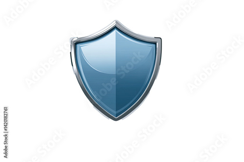 A high-detail blue shield icon, symbolizing protection and security, glossy surface and symmetrical design, centered on a clean  photo