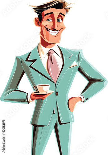 An isolated cartoon businessman with a smile, vector file