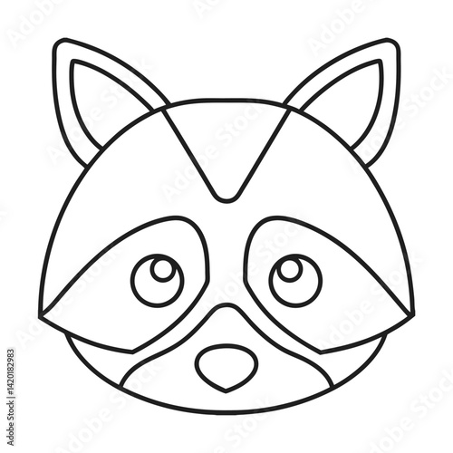 Minimalist raccoon head illustration black outline simple animal icon cute animal character vector design for kids art
