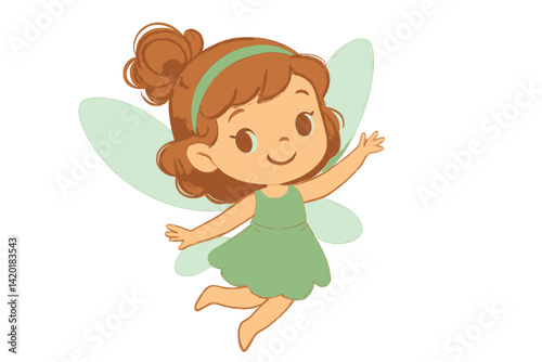 A cute little fairy is illustrated in isolation on a white background