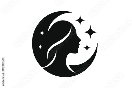 The logo is a vector graphic depicting an abstract female figure with the stars and moon in the background