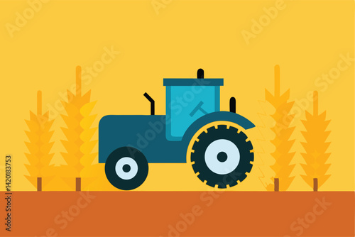 tractor on a wheat field vector