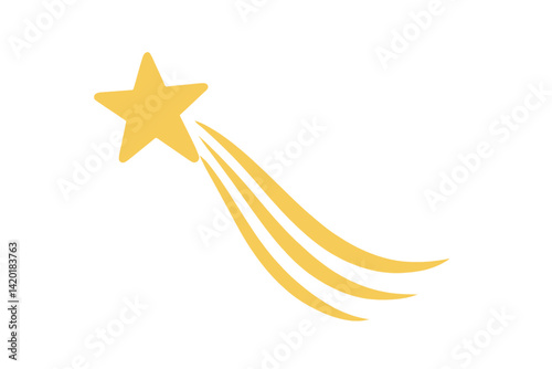 The image features a falling star set against a clean white backdrop, with its trail clearly visible