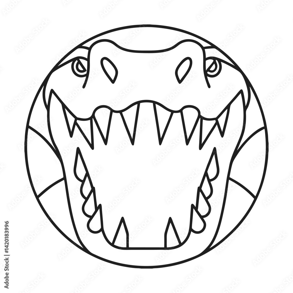 Cartoon crocodile head outline vector illustration aggressive reptile with sharp teeth isolated in white background round shape Cartoon crocodile head outline vector illustration aggressive reptile with sharp teeth isolated in white background round shape