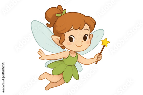 The illustration depicts a cute little fairy isolated on a white background